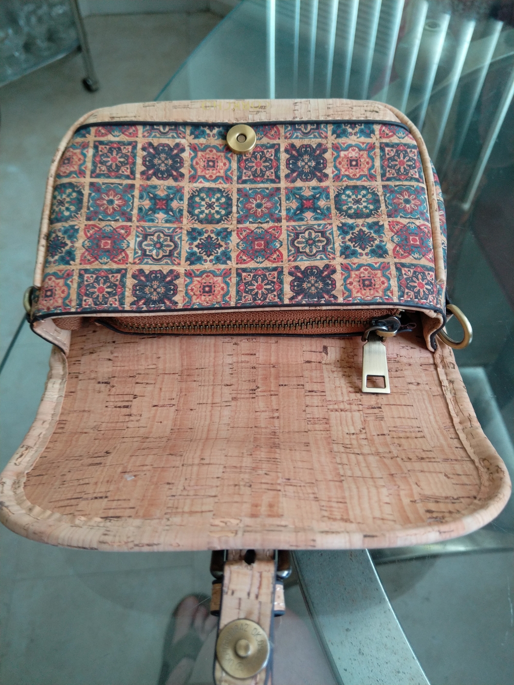 Tile-Print Cork Crossbody Bag in Tan and Multicolor - Picture 6 of 11